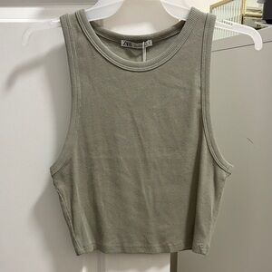 Zara Sage Ribbed Crop Tank Top